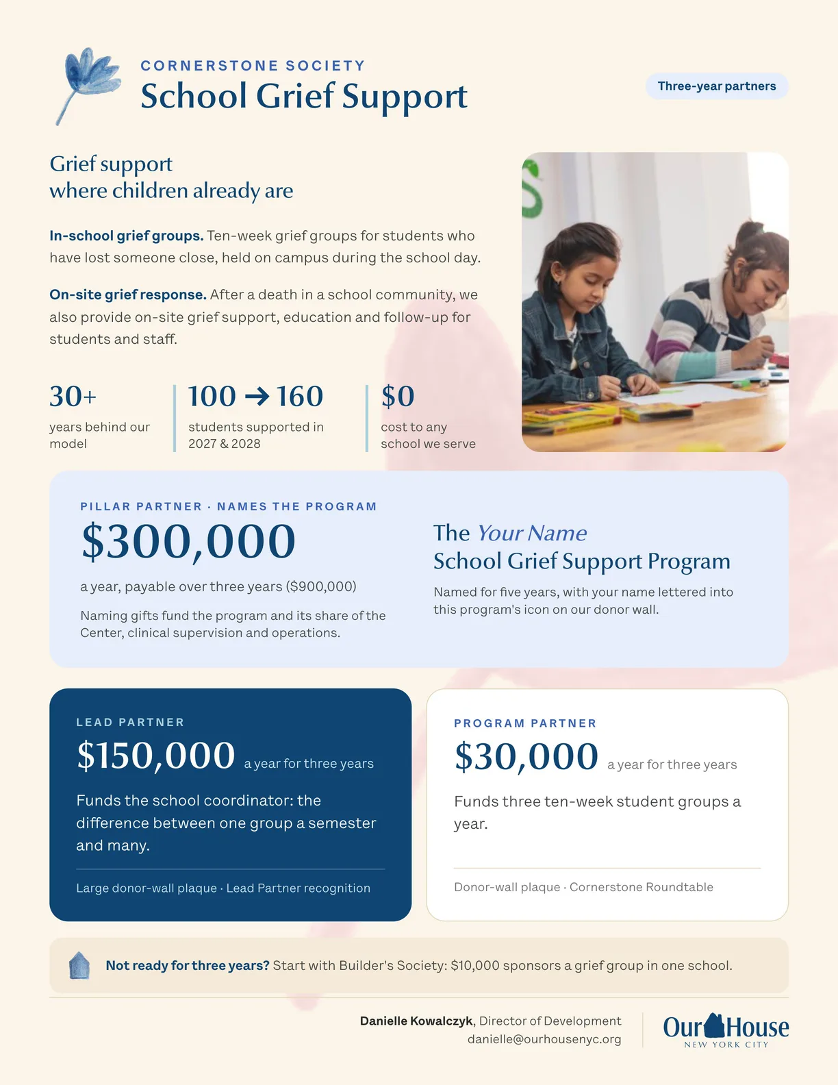 Page 4: Cornerstone Society, School Grief Support.
